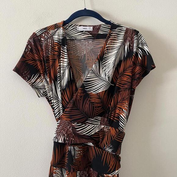 MNG MANGO brown cream black leafy print jumpsuit - Picture 5 of 6